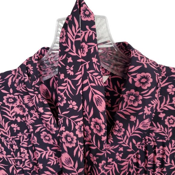 Nanette Lepore 12 Dress Floral Cottage Prairie Fit Flare Button Front Navy Pink - Picture 7 of 12